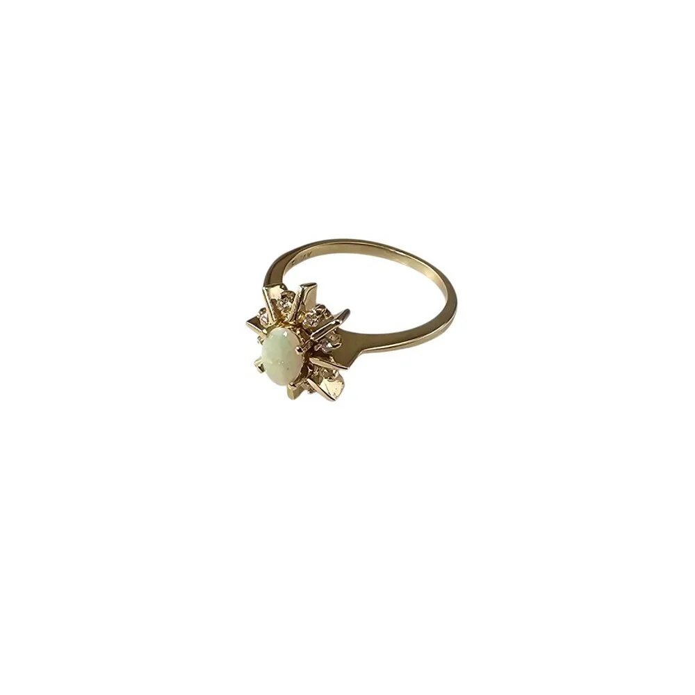 14K Yellow Gold Opal and Diamond Ring Size 6-6.25 #23953 - Picture 4 of 6